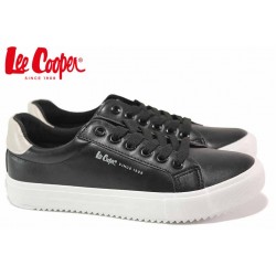Равни кецове, юношески, кожа, гъвкаво ходило, връзки / Lee Cooper 20-31-071 черен / MES.BG