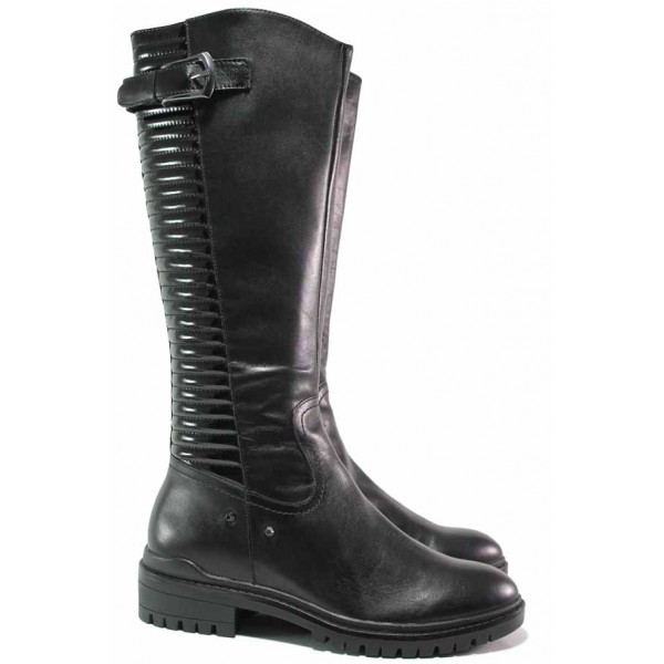 Дамски ботуши, естествена кожа, лак, ANTISHOKK система, за слаб крак XS / Caprice 5-25601-25 черен / MES.BG