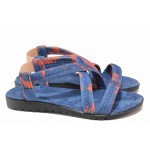 Дамски сандали, текстил, леки, ластични / ТЯ 129-1 син-оранж / MES.BG