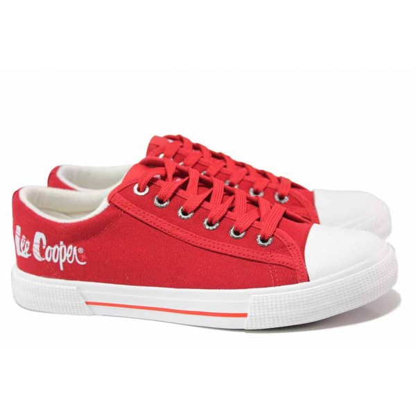 Комфортни текстилни кецове с връзки, удобно ходило, мека стелка / Lee Cooper 211-12 червен / MES.BG