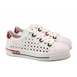 Спортни немски обувки на дупки, шито ANTISTRESS ходило, връзки / Rieker L8895-80 бял / MES.BG
